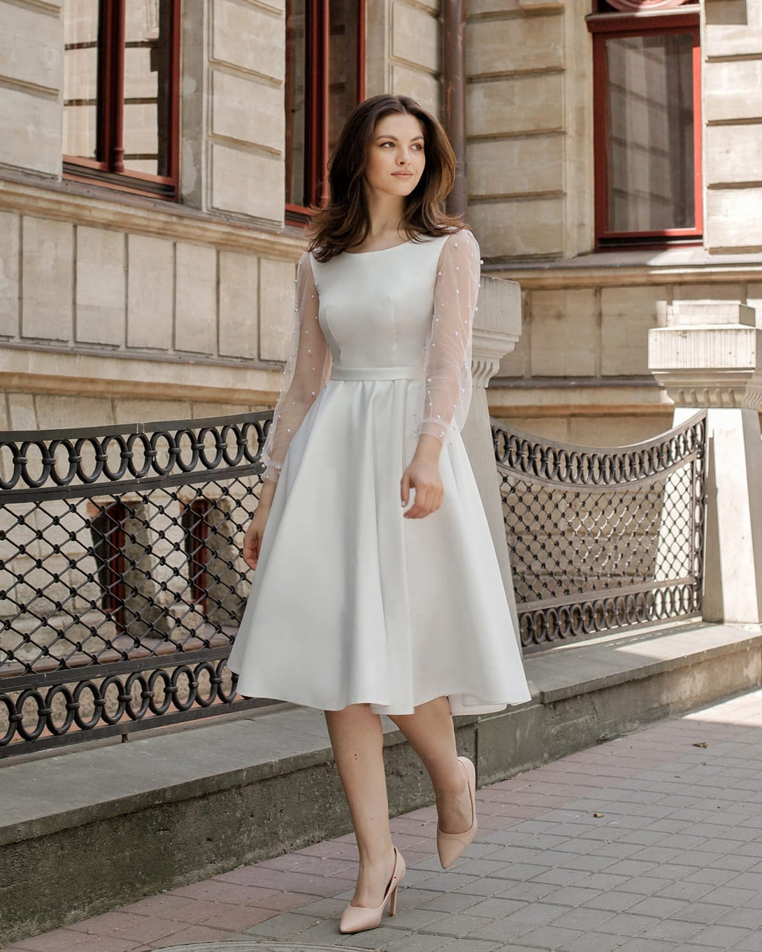 Rochie alba pentru cununie sau înscriere civilă - BELLADRESS