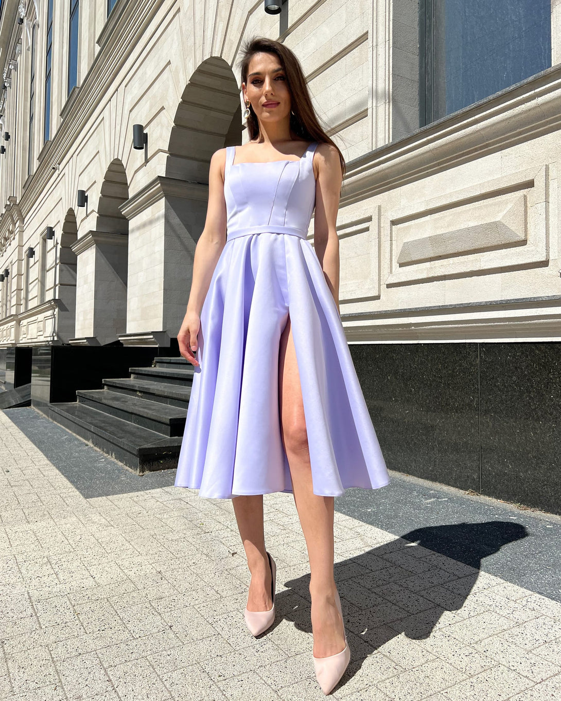 Rochie eleganta de ocazie mov cu slit si decolteu - BELLADRESS