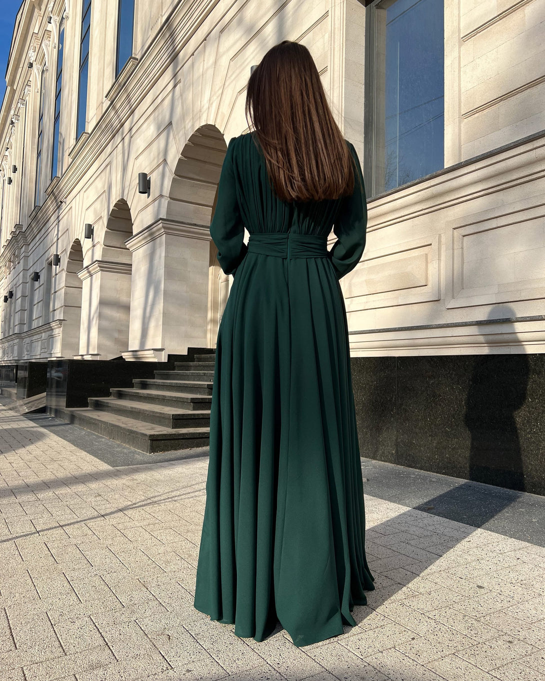 Rochie eleganta de seara lunga din voal verde - BELLADRESS