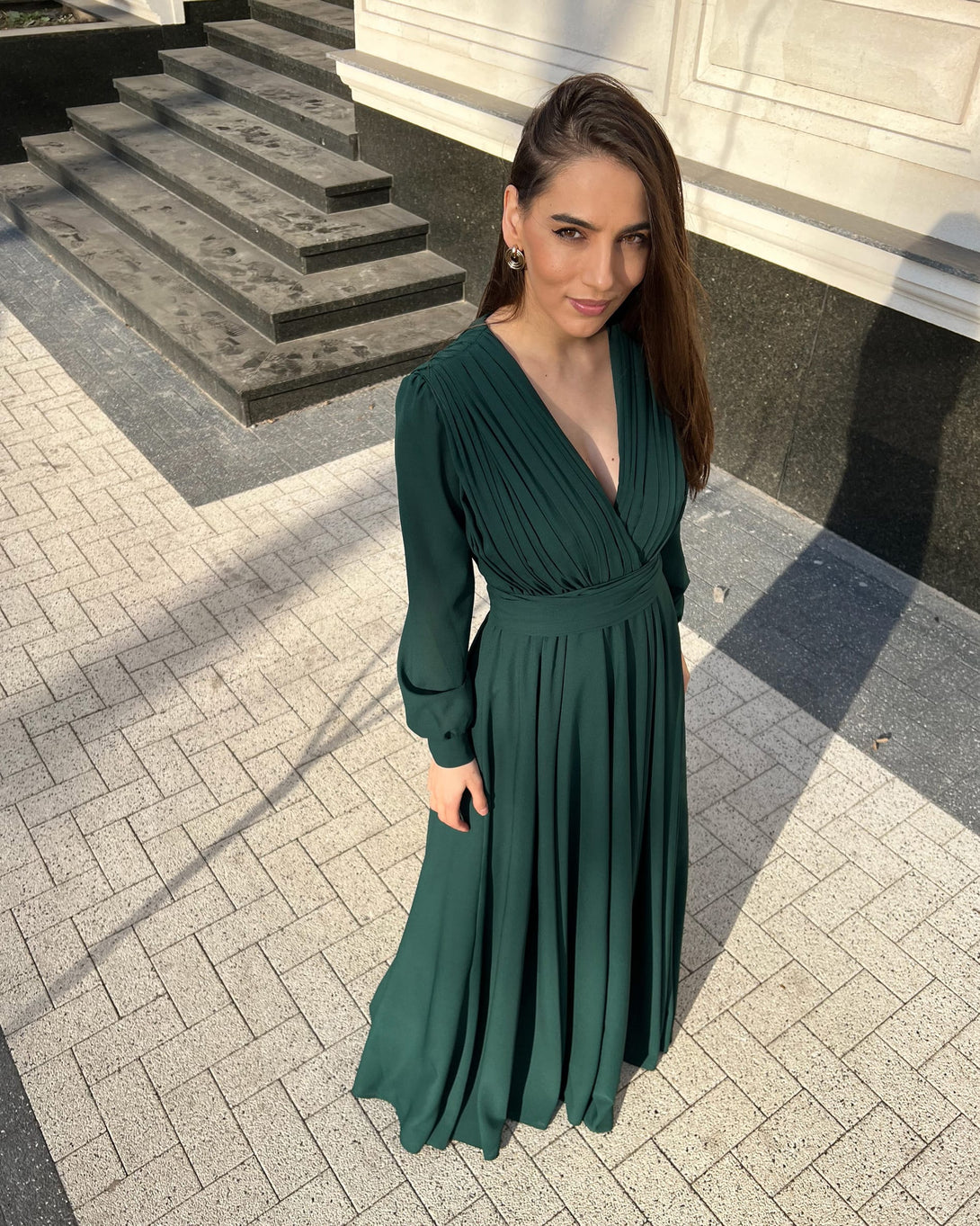 Rochie eleganta de seara lunga din voal verde - BELLADRESS