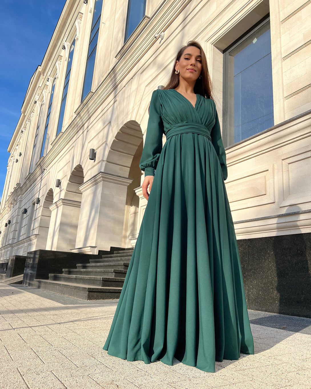 Rochie eleganta de seara lunga din voal verde - BELLADRESS