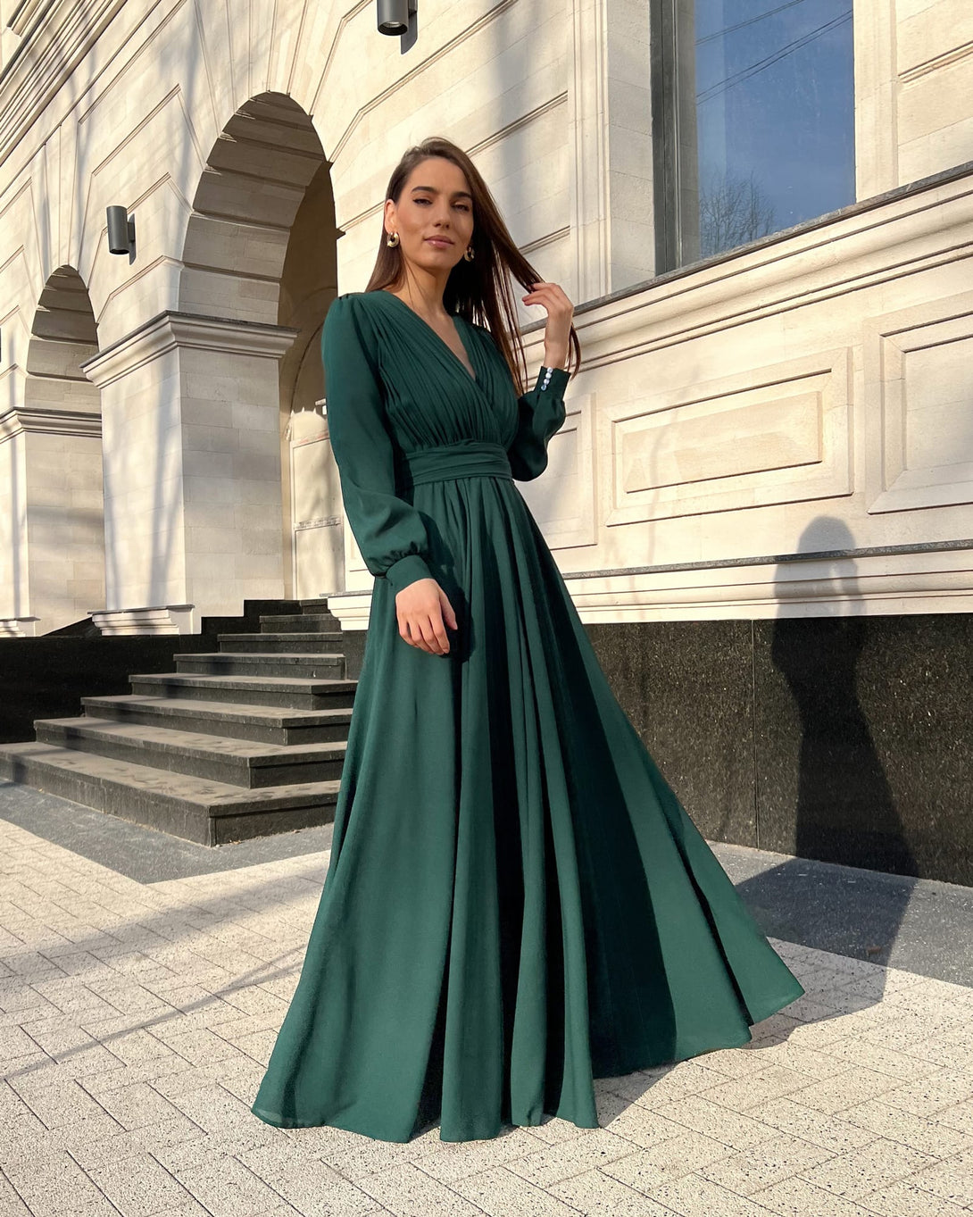 Rochie eleganta de seara lunga din voal verde - BELLADRESS