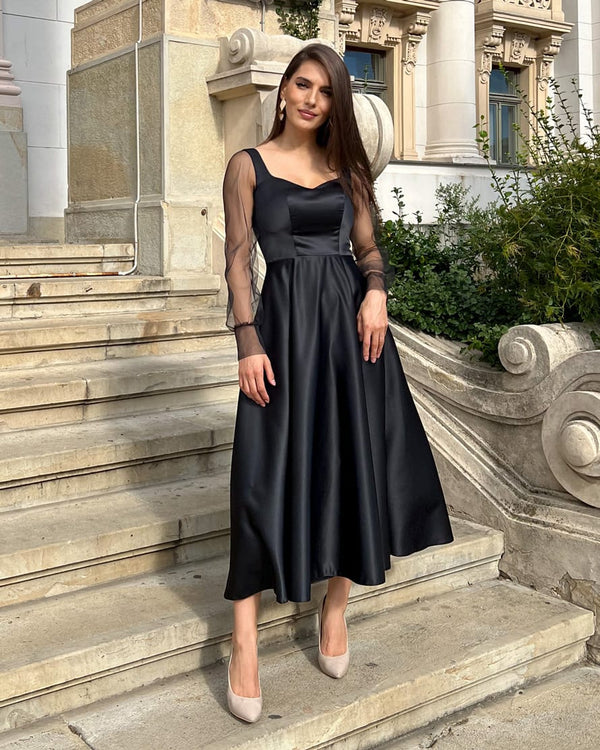 Rochie neagra eleganta de seară maxi cu siret la spate - BELLADRESS